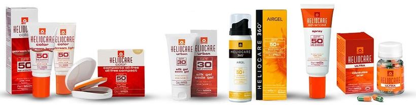 A group of heliocare products on display.
